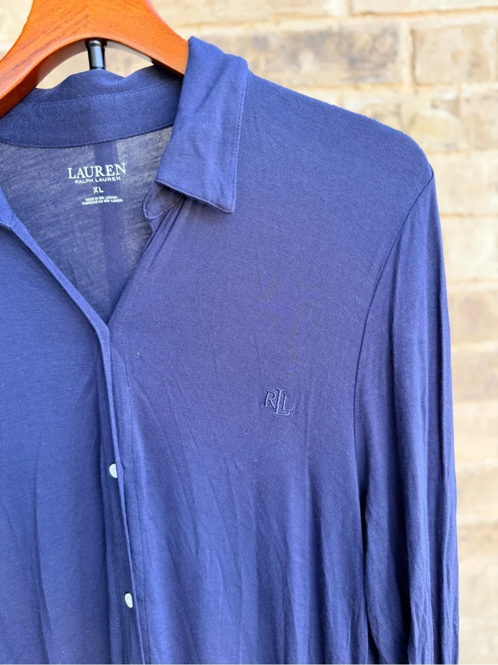 Ralph Lauren Women’s Long Button-Front Navy Sleep Shirt Dress Size XL